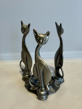 Statuesque Egyptian Style Cat Trio Tealight Holder